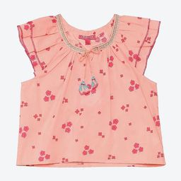 Biba Peach-Coloured & Red Floral Keyhole Neck Regular Top-3