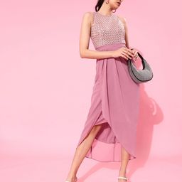 Miss Chase Pink Sequinned Wrap Midi Dress-image-22