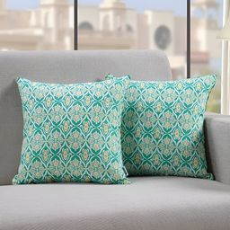 Aurave Green & White 2 Pieces Floral Square Cushion Covers-image-44