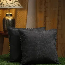HOSTA HOMES Black & Grey Set of 2 Velvet Square Cushion Covers-26