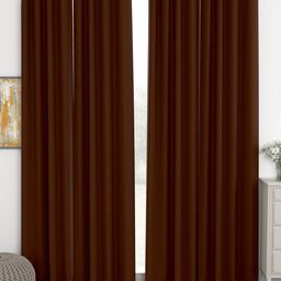 Story@home Brown Set of 4 Black Out Silk Long Door Curtains-image-59