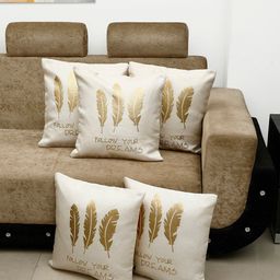 HOSTA HOMES Cream & Gold-Toned Set Of 5 Foil Printed Square Cushion Covers-image-36