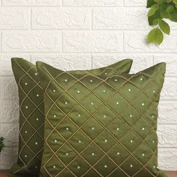Alina decor Green & Gold-Toned Set of 2 Embroidered Square Cushion Covers-image-48