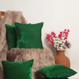 Alina decor Set of 5 Green Velvet Square Cushion Covers-9