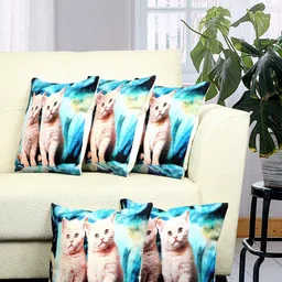 BELLA TRUE Blue & Cream-Coloured Set of 5 Quirky Square Cushion Covers-44