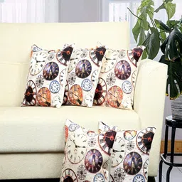 BELLA TRUE Beige & Black Set of 5 Geometric Square Cushion Covers-image-77