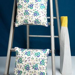 HOSTA HOMES White & Blue Set of 2 Floral Square Cushion Covers-44