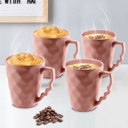 URBAN CHEF 4 Pieces Peach-Coloured Textured Ceramic Matte Mugs-13