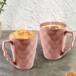 URBAN CHEF Set Of 2 Peach-Coloured Handcrafted Textured Ceramic Glossy Mugs-1