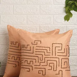 Alina decor Peach-Coloured & Copper-Toned Set of 2 Embroidered Square Cushion Covers-8
