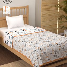 Story@home White & Orange Set of 3 Floral AC Room 150 GSM Single Bed Dohar-27
