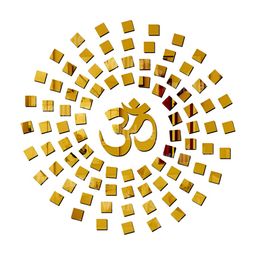 Wall1ders Gold Toned Om with 100 Square Shape Self-Adhesive Mirror Wall Stickers-8