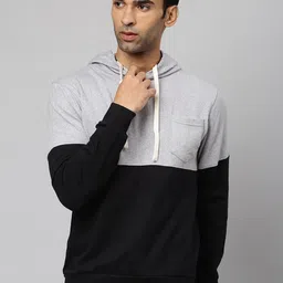Campus Sutra Men Black Colourblocked Hooded Cotton Sweatshirt-image-92