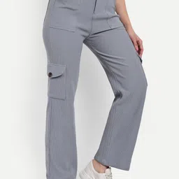 BROADSTAR Women Striped Smart Straight Fit High Rise Easy Wash Corduroy Cargos Trousers-image-61
