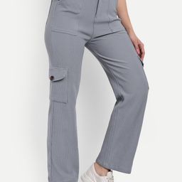 BROADSTAR Women Smart Straight Fit High-Rise Easy Wash Corduroy Cargos-image-3