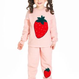 Cherry Crumble Kids Pink & Red Strawberry Applique Fleece Finish Night Suit-18