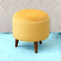 GLOBALLY INDIAN Yellow Round Puff Wooden Ottoman-18