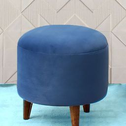 GLOBALLY INDIAN Navy Blue Solid Wooden Ottoman-28
