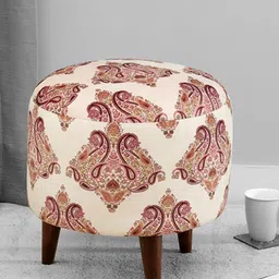 GLOBALLY INDIAN Off-White & Red Printed Round Ottomans-17