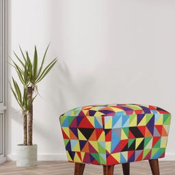 GLOBALLY INDIAN Brown Geometric Printed Velvet & Wooden Ottomans-7