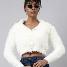 SHOWOFF Lapel Collar Long Sleeves Crop Cardigan with Embellished Detail-44