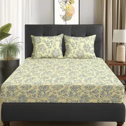 Story@home Arena Cream-Coloured & Grey Printed 180 TC Queen Bedsheet & 2 Pillow Covers-image-62