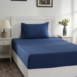 MASPAR Colorart Eden Blue 144TC Cotton Single Bedsheet & 1 Pillow Cover-image-52