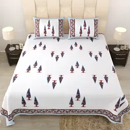 BED-SHEET.COM Maroon & White Ethnic Motifs Cotton 180 TC King Bedsheet & 2 Pillow Covers-picture-35