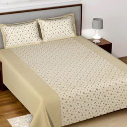 Kuber Industries Cream-Coloured & Brown Floral 144 TC King Bedsheet with 2 Pillow Covers-picture-14