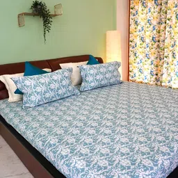 TARA- Sparkling Homes Blue & White Printed Cotton 250 TC King Bedsheet & 2 Pillow Covers-picture-29