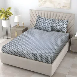 TARAN LIVING Charcoal & White Floral 130 TC Cotton Queen Bedsheet with 2 Pillow Covers-image-5