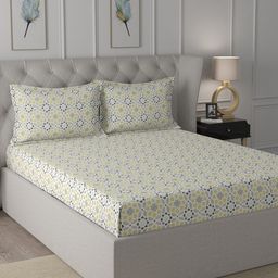 In-House by maspar Gold-Toned & Grey Geometric 200 TC Queen Bedsheet with 2 Pillow Covers-picture-34