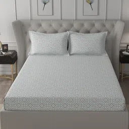 In-House by maspar Blue Ethnic Motifs Printed 200 TC Queen Bedsheet with 2 Pillow Cover-image-98