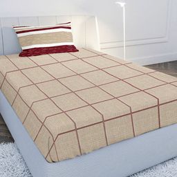 MAYFAIR HOMES LONDON Brown & Maroon Geometric 144 TC Single Bedsheet with 1 Pillow Covers-image-98