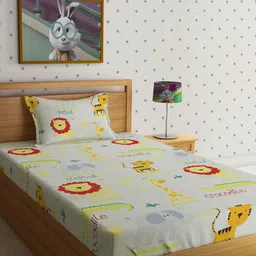 HOSTA HOMES Cartoon Characters 210 TC Single Bedsheet with 1 Pillow Covers-image-83