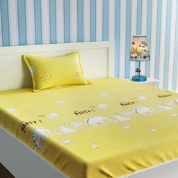 URBAN DREAM Kids Yellow Cartoon Characters 210 TC 1 Single Bedsheet with 1 Pillow Cover-image-83