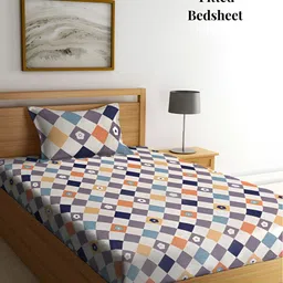 Arrabi White & Grey Geometric 300 TC Fitted Single Bedsheet With 1 Pillow Cover-image-27