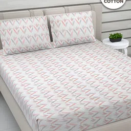 FABINALIV Red & White Geometric 300 TC Cotton King Bedsheet With 2 Pillow Covers-image-22