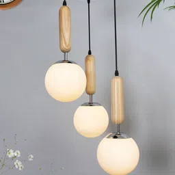 Homesake Beige Wooden Chandelier Round Plate Ceiling Lamp-15