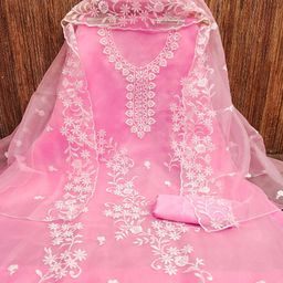 KALINI Ethnic Motifs Embroidered Organza Unstitched Dress Material-image-63