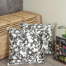 MFD HOME FURNISHING White & Gold-Toned Set of 2 Velvet Square Cushion Covers-38