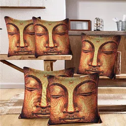 Kuber Industries 5 Pieces Yellow & Brown Ethnic Motifs Square Cushion Covers-18