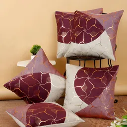 FABINALIV Brown & Cream Coloured 5 Pieces Abstract Square Cushion Covers-39