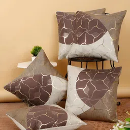 FABINALIV Beige & Brown 5 Pieces Geometric Square Cushion Covers-50