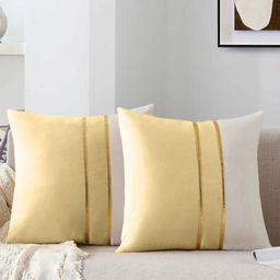 AEROHAVEN Cream-Coloured & Gold-Toned Set of 2 Velvet Square Cushion Covers-12