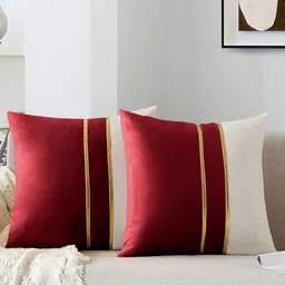 AEROHAVEN Red & Gold-Toned Set of 2 Velvet Square Cushion Covers-32