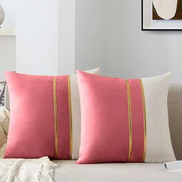 AEROHAVEN Pink & Gold-Toned Set of 2 Velvet Square Cushion Covers-image-31