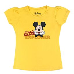 Disney by Wear Your Mind Girls Yellow Mickey Mouse Printed Puff Sleeves Pure Cotton T-shirt-image-15