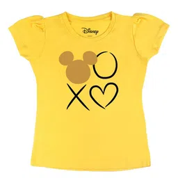 Disney by Wear Your Mind Girls Yellow Typography Printed T-shirt-image-92