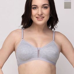 Floret Pack of 2 Grey & Off-White Non-Wired Non Padded T-shirt Bra-16